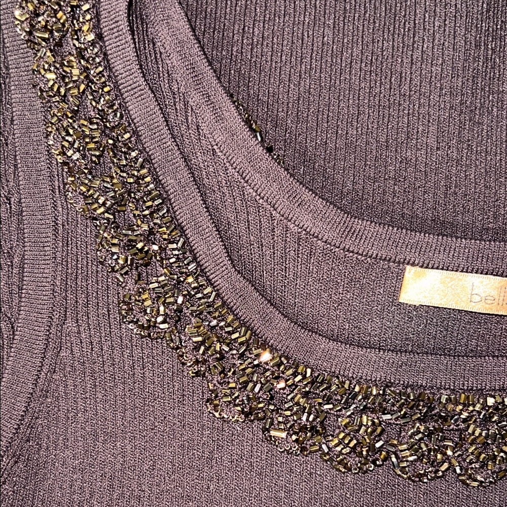 Beaded Brown Ribbed Tank Top - Picture 4 of 5